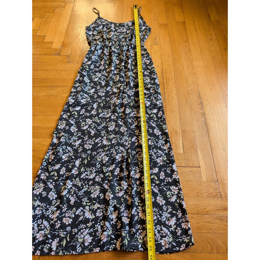 Forever 21 Black Floral Chiffon Maxi Dress Elastic Waist Size M Dark Floral Boho - Picture 10 of 11